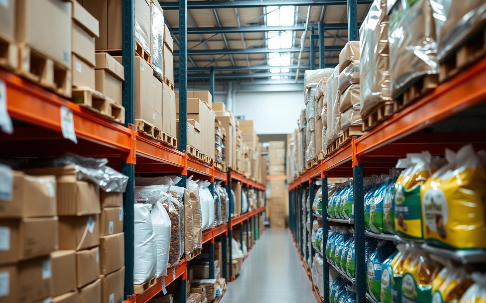 Centro de distribuição da GLA PACK com embalagens e produtos